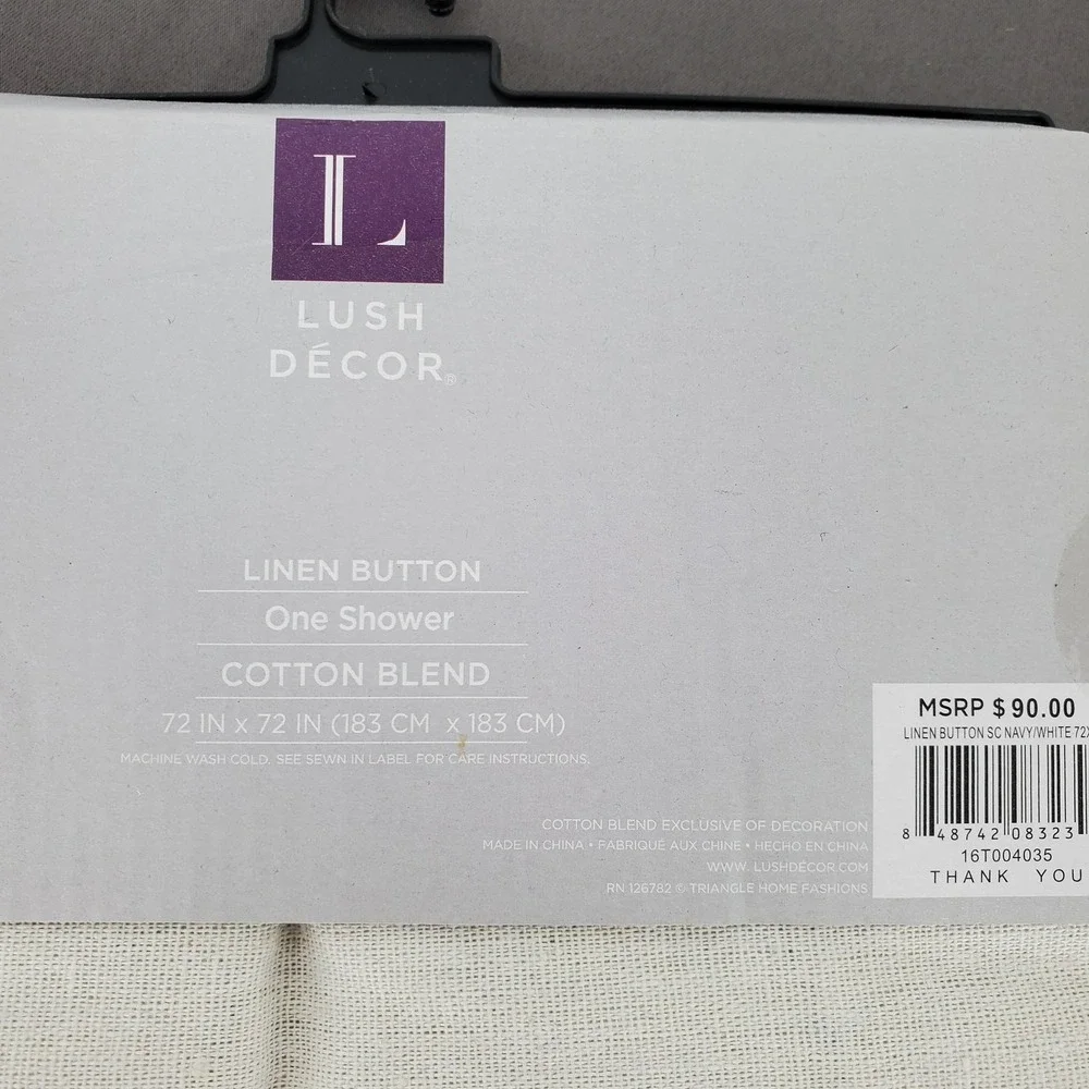 Lush Decor‎ Linen Button Shower Curtain Navy White Cotton Blend 72x72 16T004035